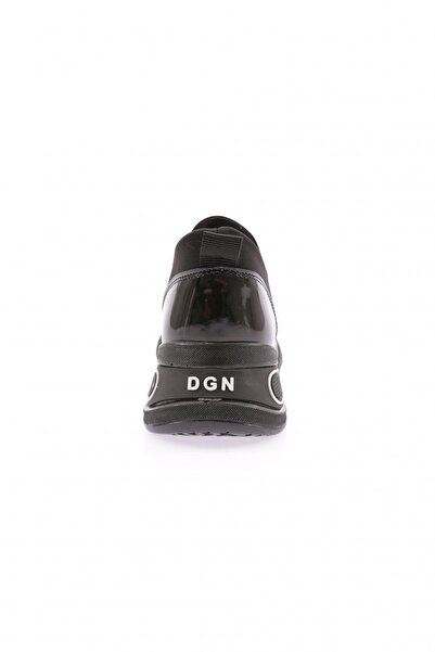 DGN Kadın Strech Taş Motifli Mega Kalın Taban Sneakers Ayakkabı Siyah 237213116