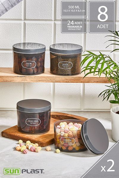 Sunplast 8-Piece Storage Container Set - With Leak-Proof Ergonomic Lid - Food Container with Anthracite Lid - 500ML