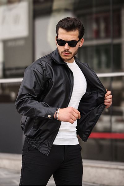 Mero Life Черно кожено яке Oversize - Свободна кройка и ластик на талията