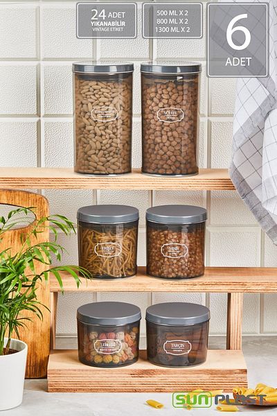 Sunplast 6-Piece Storage Container Set - Leak-Proof Ergonomic Lid - Anthracite Food Container