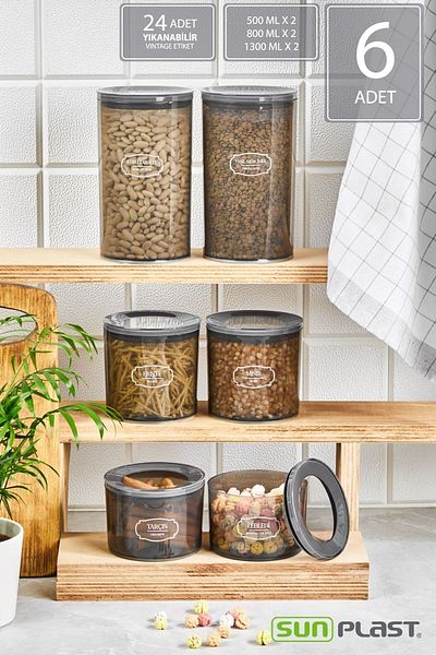 Sunplast 6-Piece Storage Container Set - Leak-Proof Ergonomic Lid - Anthracite Food Container
