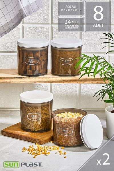 Sunplast 8-Piece Storage Container Set - Leak Proof Ergonomic Lid - Food Container with White Lid - 800ML