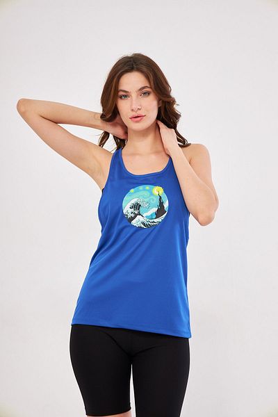 Moda Işık Sports Tank Saks Blue Color Winter Printed