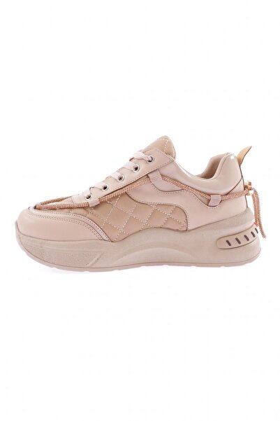DGN Kadın Silver Taş Ip Detaylı Bağcıklı Sneakers Ayakkabı Ten Kapitone 1232831