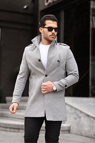 Mero Life Férfi világosszürke karcsúsított, hosszú kabát