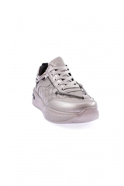 DGN Silver Stone Detailed Lace up Women's Sneakers - Platinum Quilted 1232831