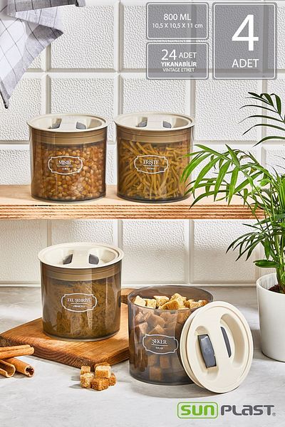 Sunplast 4-Piece Storage Container Set - Leak Proof Ergonomic Locking Lid - Anthracite Food Container - 800ML