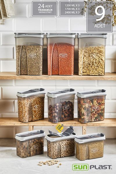Sunplast 9-Piece Storage Container Set - Leak Proof Double Sided Cover - Anthracite Food Container
