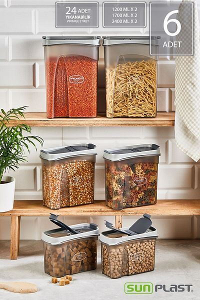 Sunplast 6-Piece Storage Container Set - Leak Proof Ergonomic Double Sided Lid - Anthracite Food Container