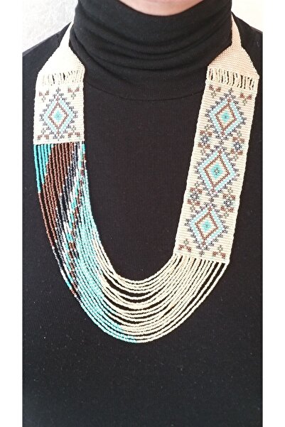 Ceciletta Etnik Desen Elde Dokuma Kolye