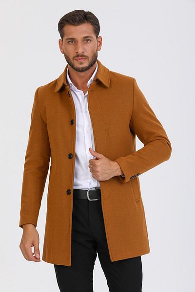Mero Life Palton pentru bărbați Tile Slim Fit, amestecat de lână, cu guler de cămașă