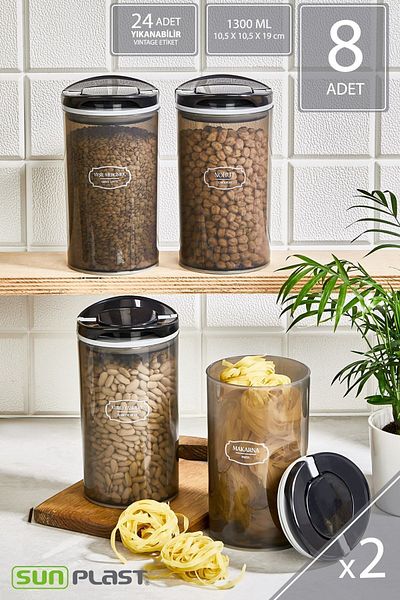 Sunplast 8-Piece Storage Container Set - With Leak Proof Ergonomic Lid - Anthracite Food Container - 1300ML