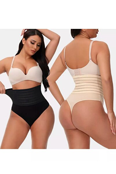 MİSTİRİK Flerna Model Karın Sıkılaştıran Ve Düzleyen Yüksek Bel Korseli String Külot Siyah Renk