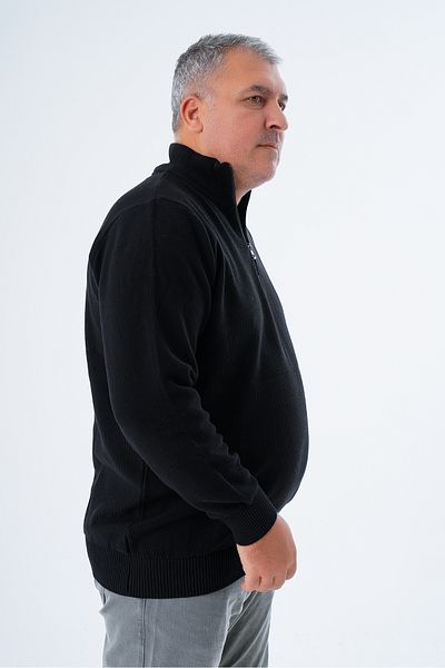 Trist Star Men's Black Knitwear Sweater - Plus Size, Zippered, Stand Collar, 100% Cotton Trist-2113