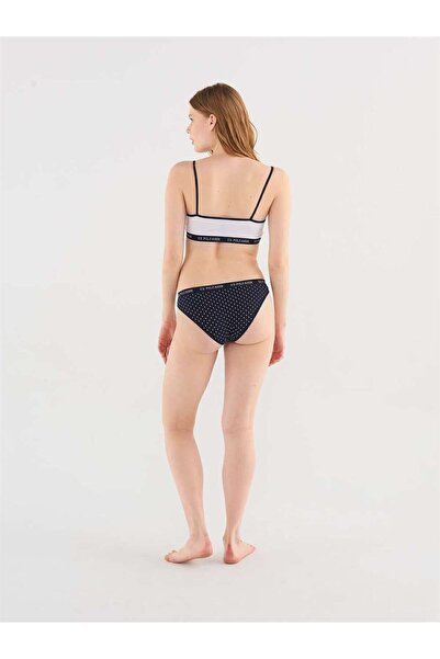 U.S. Polo Assn. Dámská bílo-námořnická modrá polka dot Lycra bavlna Bustier Slip Set