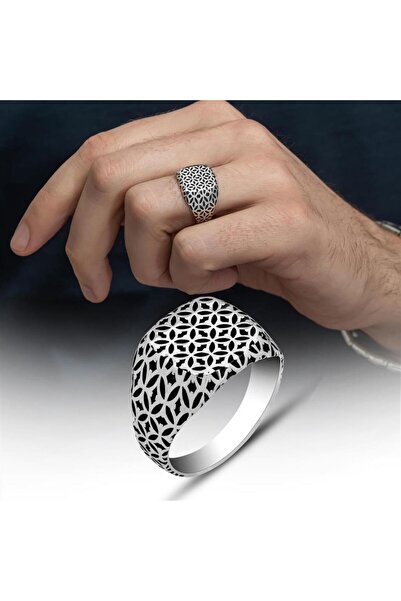 ALYANSEVİM Desenli Taşsız 925 Gümüş Erkek Yüzük