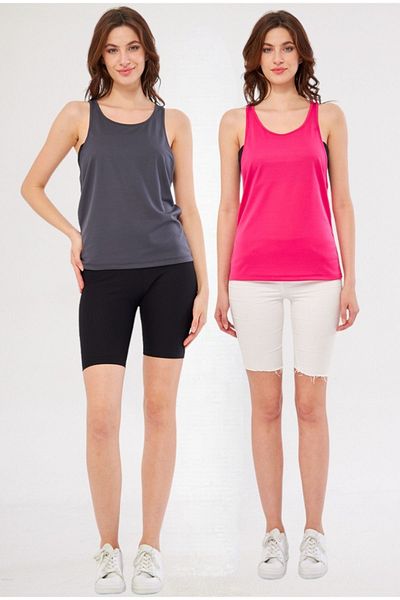Moda Işık Sports Tank Plain Anthracite Fuchsia Color