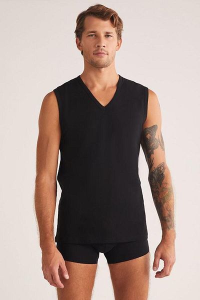 Kom Barny V-Neck Cotton 2-Pack Men's Undershirt Black