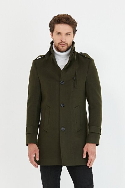 Mero Life Ανδρικό παλτό με μακρύ μάλλινο γιακά με λεπτή κοψίματα