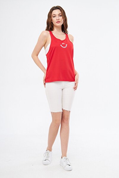 Moda Işık Athlete's Tank Top Smile Printed Red Color Cappa Fabric