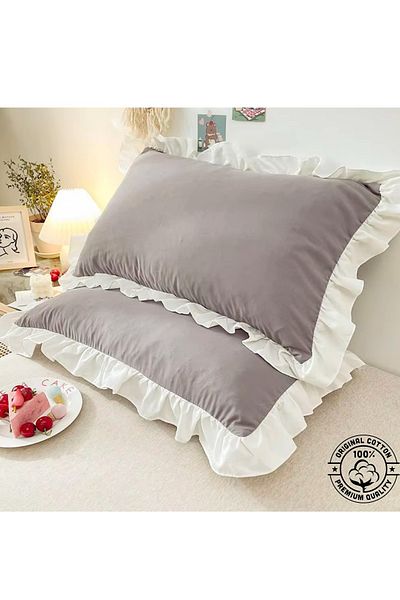 Jaju Baby 2 Pieces Gray White Frilly Pillow Case - 70X50 cm