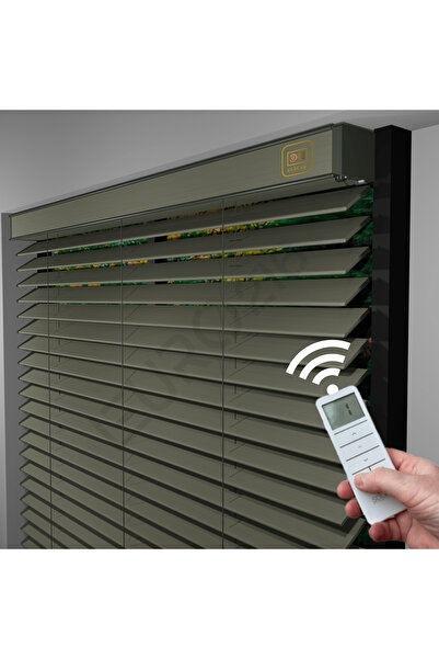 JaluziByEuro216 MOTORLU Ahşap Jaluzi Perde 50 mm %100  Ahşap TAŞ Renk