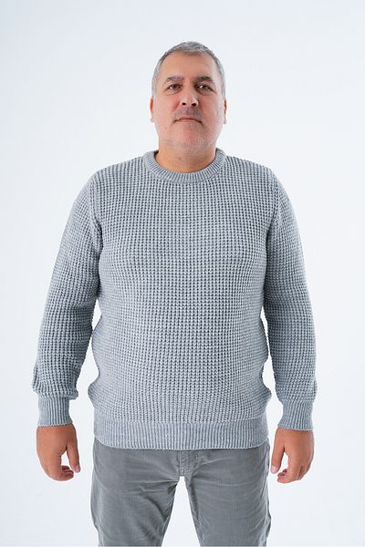 Trist Star Men's Gray Knitwear Wool Sweater - Plus Size, Crew Neck, Thessaloniki Knit Trist-2116