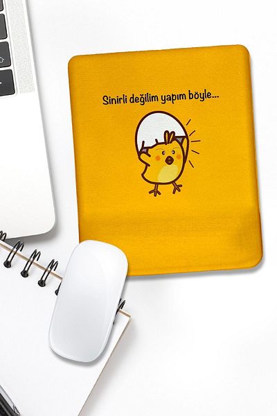 fafaatölye Mouse Pad Printed Ankle Supported Angry Chick
