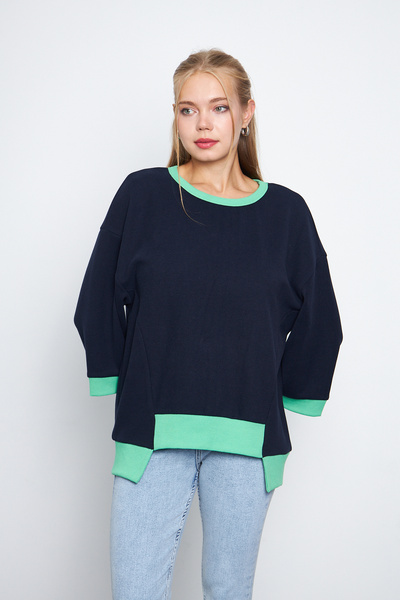 Avones Three Quarter Sleeve Garnished Thessaloniki Fabric női pulóver