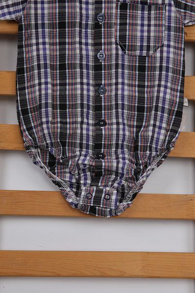 Pino Baby Short Sleeve Poplin Fabric Baby Boy Plaid Shirt Badi 3503s