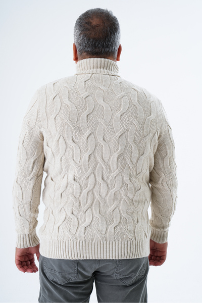 Trist Star Men's Plus Size Beige Turtleneck Brass Knitwear Sweater - Trist-2118