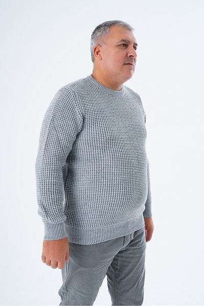 Trist Star Men's Gray Knitwear Wool Sweater - Plus Size, Crew Neck, Thessaloniki Knit Trist-2116