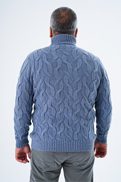 Trist Star Men's Indigo Turtleneck Rice Knitwear Sweater - Large Size Trist-2118