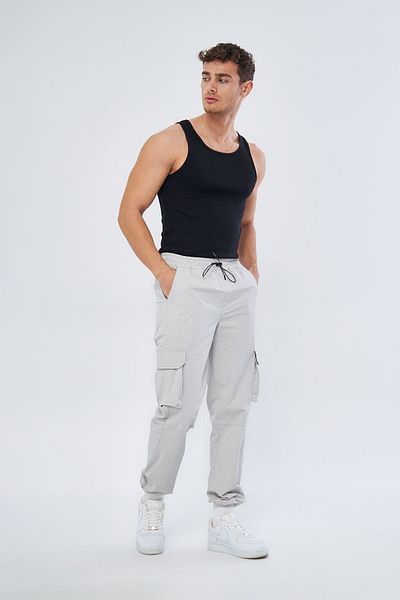 Mesfeno Men's Trousers, Lycra Parachute Fabric, Cargo Pocket, Regular Cut, Elasticated Leg and Waist