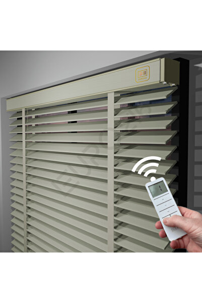 JaluziByEuro216 MOTORLU Ahşap Jaluzi Perde 50 mm %100  Ahşap Kurdeleli KREM Renk