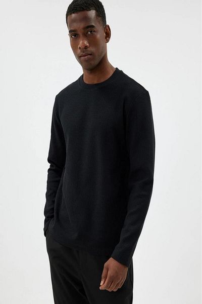 Koton Crew Neck - Textured Cotton Blend Sweater