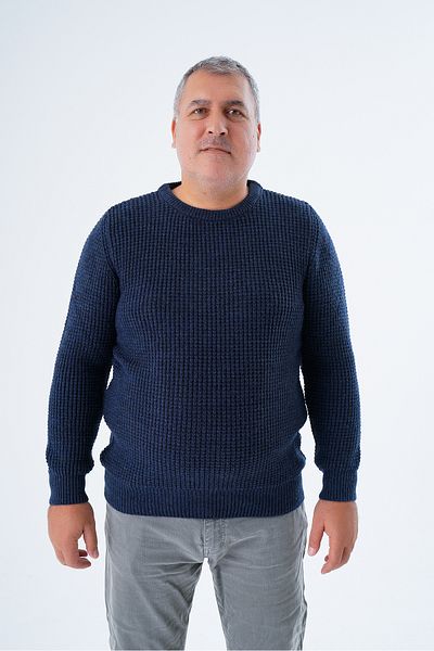 Trist Star Ανδρικό πουλόβερ πλεκτό Navy Blue - Plus Size, Thessaloniki Knitwear, Crew Neck TRIST-2116