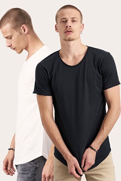 BLUE STREET Men's White-black Oval Skirt Wide Collar 100% Cotton Short Sleeve...