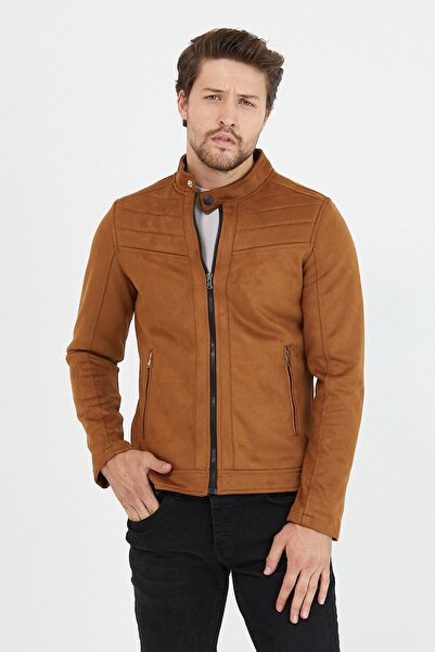 Mero Life Мъжко светлокафяво сезонно тесно велурено яке и палто