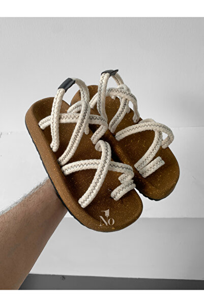 NO1 KONSEPT Bej Kalın Mantar Taban İpli Sandalet