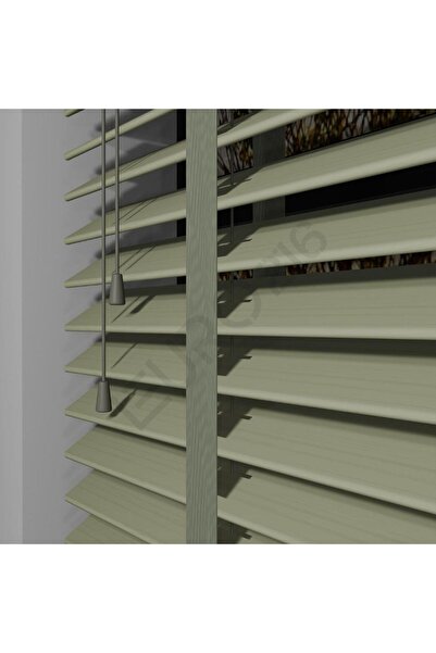 JaluziByEuro216 Ahşap Jaluzi Perde Manuel İp Kontrollü 50 mm %100  Ahşap Kurd...