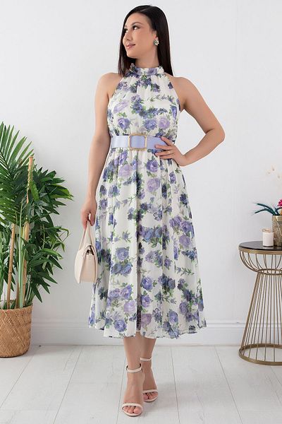 PULLIMM Rochie cu decolteu cu șarmuire cu imprimeu floral de lungime midi - GRS3432