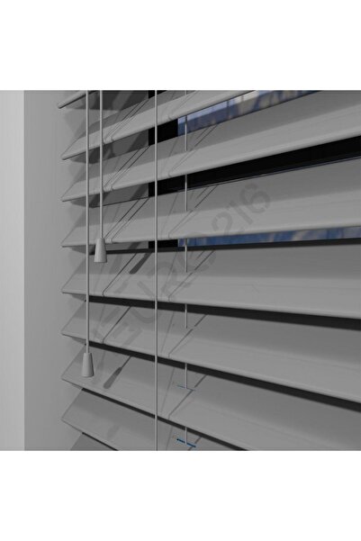 JaluziByEuro216 Ahşap Jaluzi Perde Manuel İp Kontrollü 50 mm %100  Ahşap GRİ ...