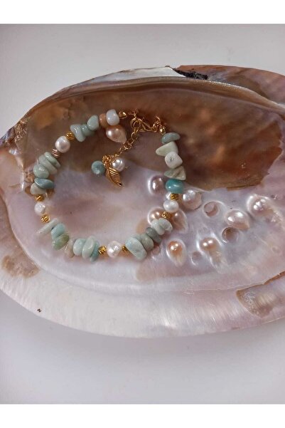 Mudita Tasarım Orijinal Gerçek Doğal Kırık Taş Amazonit, Gerçek Tatlı Su Inci...