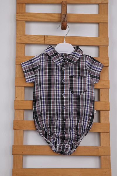 Pino Baby Short Sleeve Poplin Fabric Baby Boy Plaid Shirt Badi 3503s