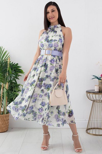 PULLIMM Rochie cu decolteu cu șarmuire cu imprimeu floral de lungime midi - GRS3432