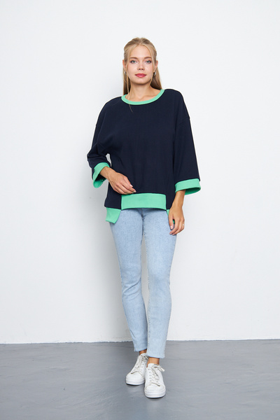 Avones Three Quarter Sleeve Garnished Thessaloniki Fabric női pulóver