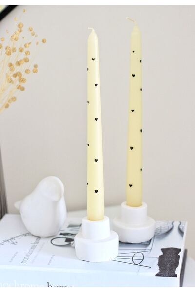 BARİA HOME Krem Siyah Kalpli 2' Li Mum, Şamdan Mumu