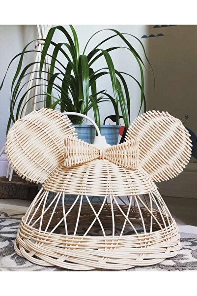 Genel Markalar Bambu Minnie Mause Figürlü Rattan Avize, 35 cm, Beyaz Duy, Şık ve doğal tasarım
