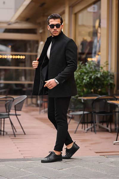 Mero Life Ανδρικό κοντό κασμιρένιο παλτό Μαύρο Slim Cut New Season